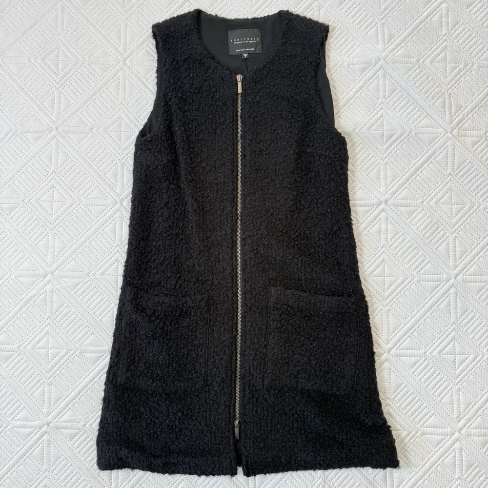 Sanctuary Sherpa Zip Mini Sweater Dress Sleeveless Lined Black Size Small